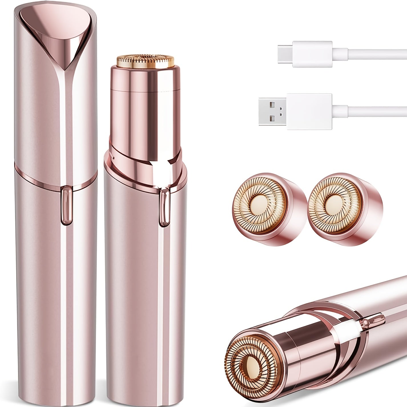 Gezichtshaarverwijderaar voor Vrouwen - zoals gezien op TV, Pijnloze Gezichtsscheerapparaat - Elektrisch Haarverwijderaartje voor Gezicht en Lippen met Licht en 2 Vervangende Koppen