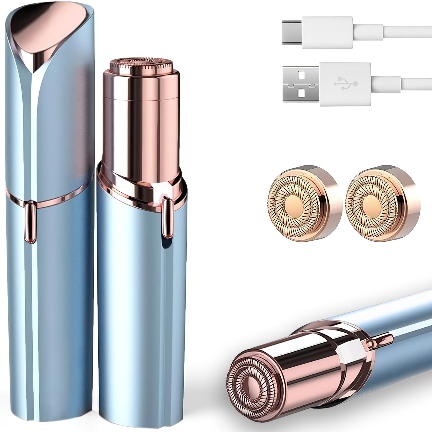 Gezichtshaarverwijderaar voor Vrouwen - zoals gezien op TV, Pijnloze Gezichtsscheerapparaat - Elektrisch Haarverwijderaartje voor Gezicht en Lippen met Licht en 2 Vervangende Koppen