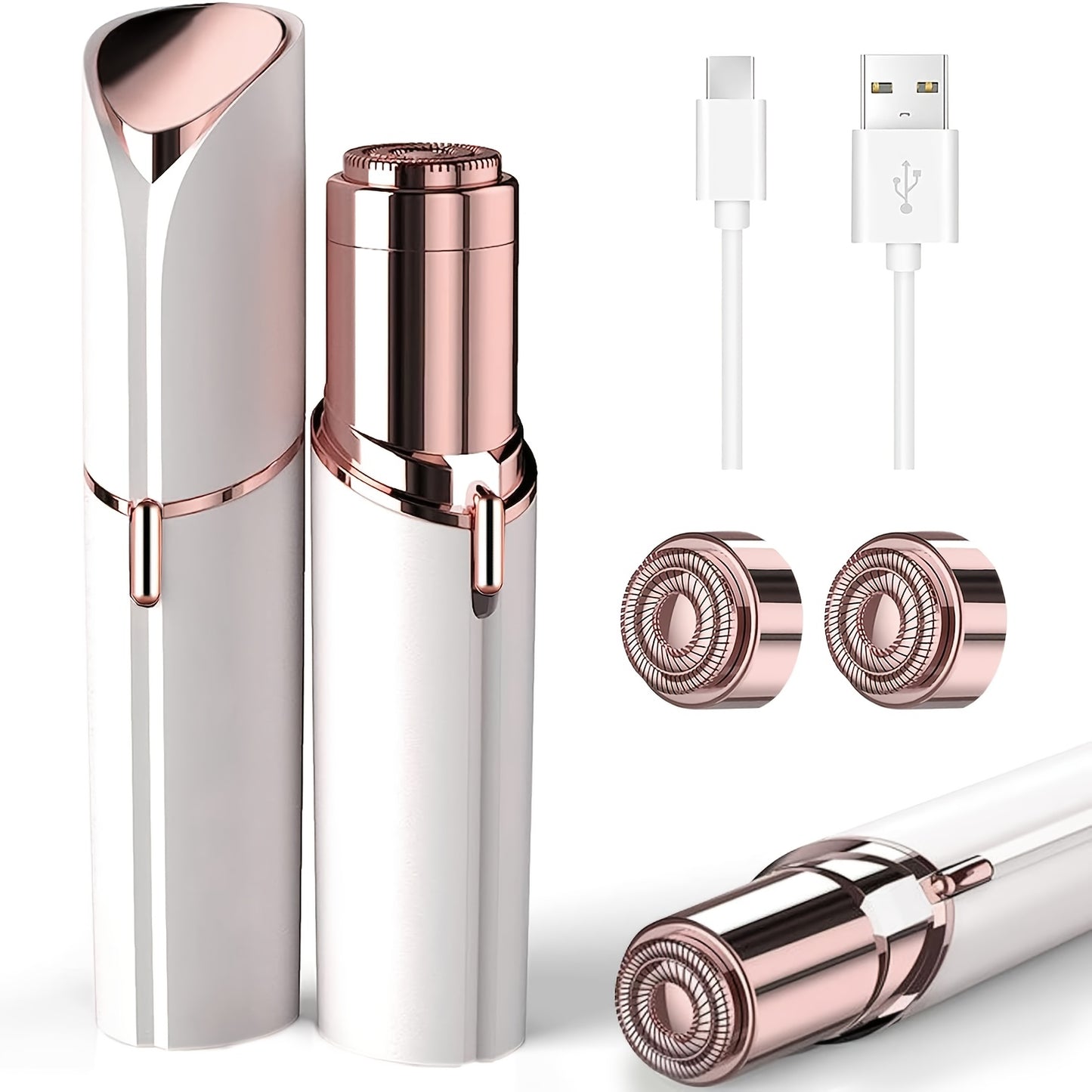 Gezichtshaarverwijderaar voor Vrouwen - zoals gezien op TV, Pijnloze Gezichtsscheerapparaat - Elektrisch Haarverwijderaartje voor Gezicht en Lippen met Licht en 2 Vervangende Koppen