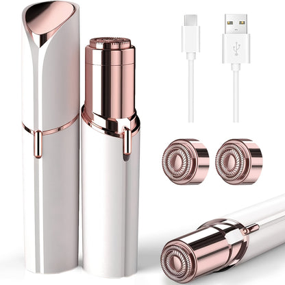 Gezichtshaarverwijderaar voor Vrouwen - zoals gezien op TV, Pijnloze Gezichtsscheerapparaat - Elektrisch Haarverwijderaartje voor Gezicht en Lippen met Licht en 2 Vervangende Koppen